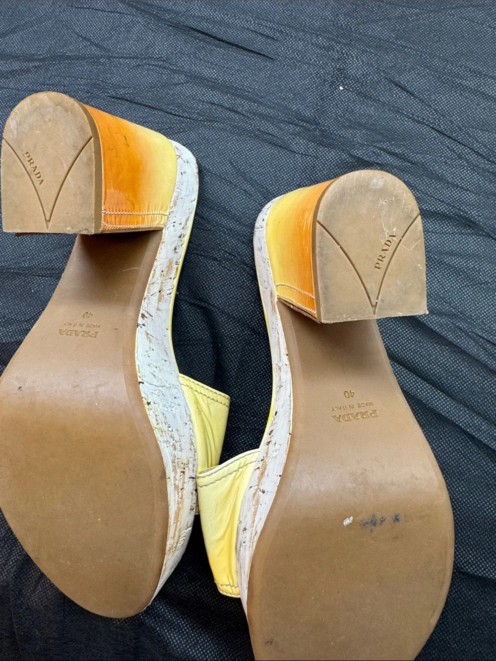 Prada Yellow to Orange Ombre Leather Platform Mules - Picture 4 of 6